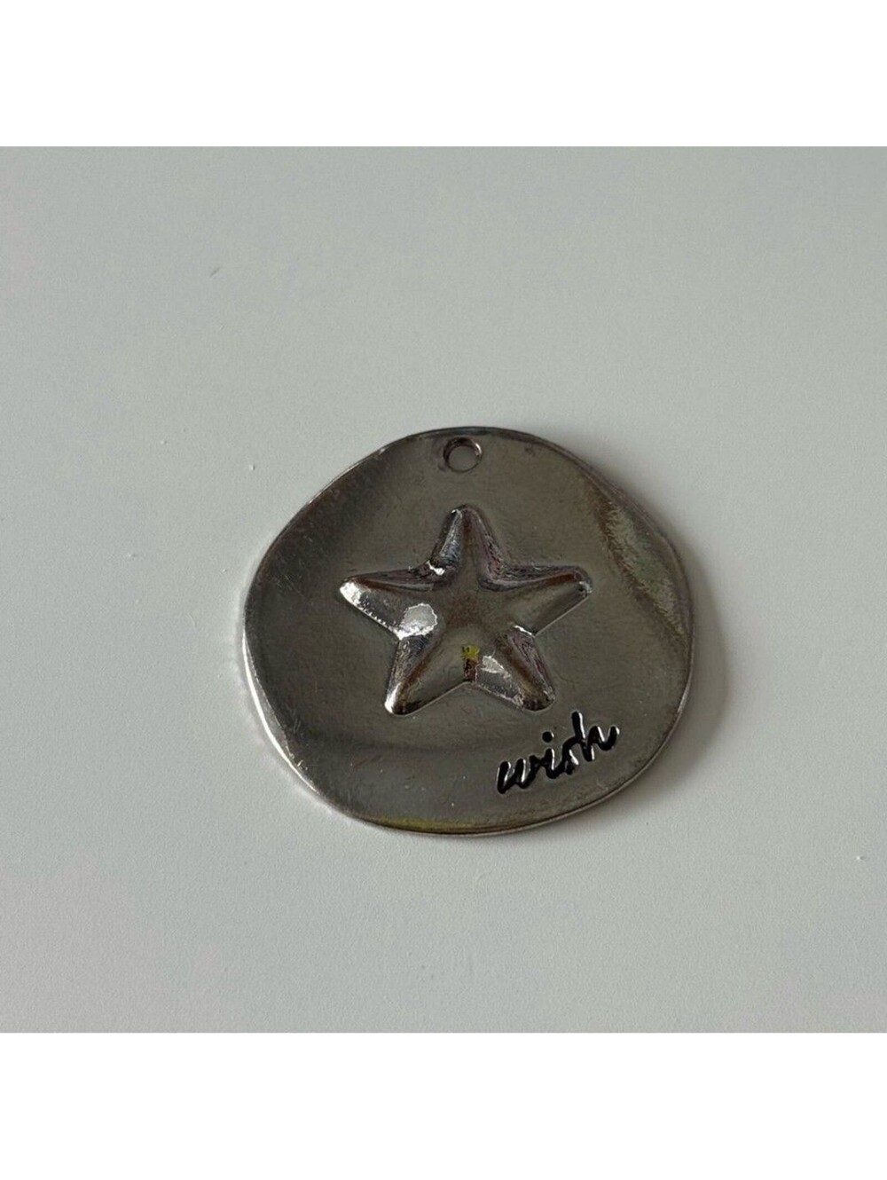 Silver Tone Star Wish Pendant Engraved Charm Necklace Dainty